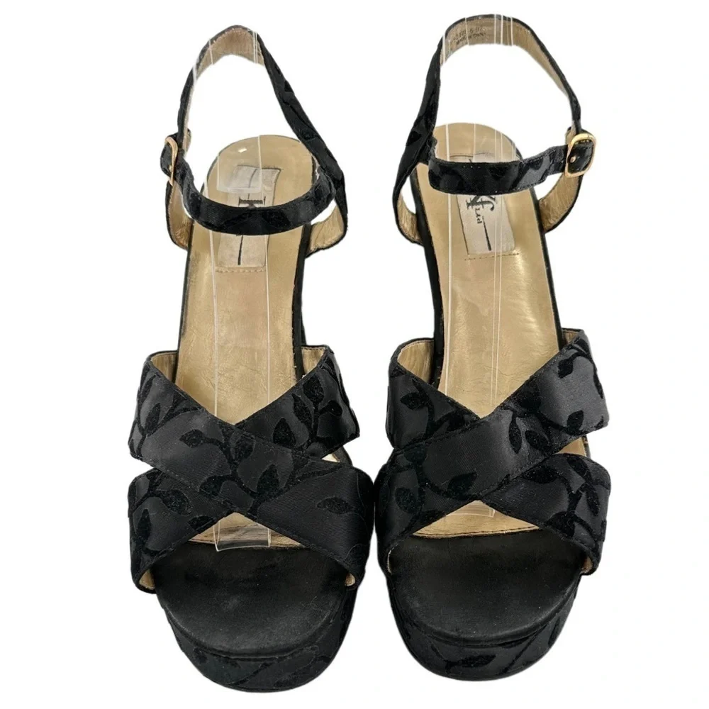 KF LTD womens heels size 10 black velvet floral chunky platforms 90s goth Y2k